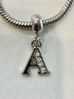 Silver Letter A Initial Rhinestone Charm